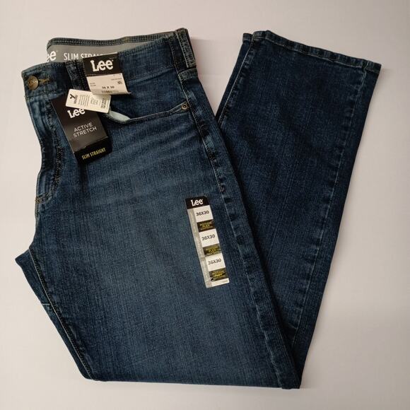 Lee Active Stretch Slim Straight Jeans Men's Size 36x30 Blue - Picture 1 of 8